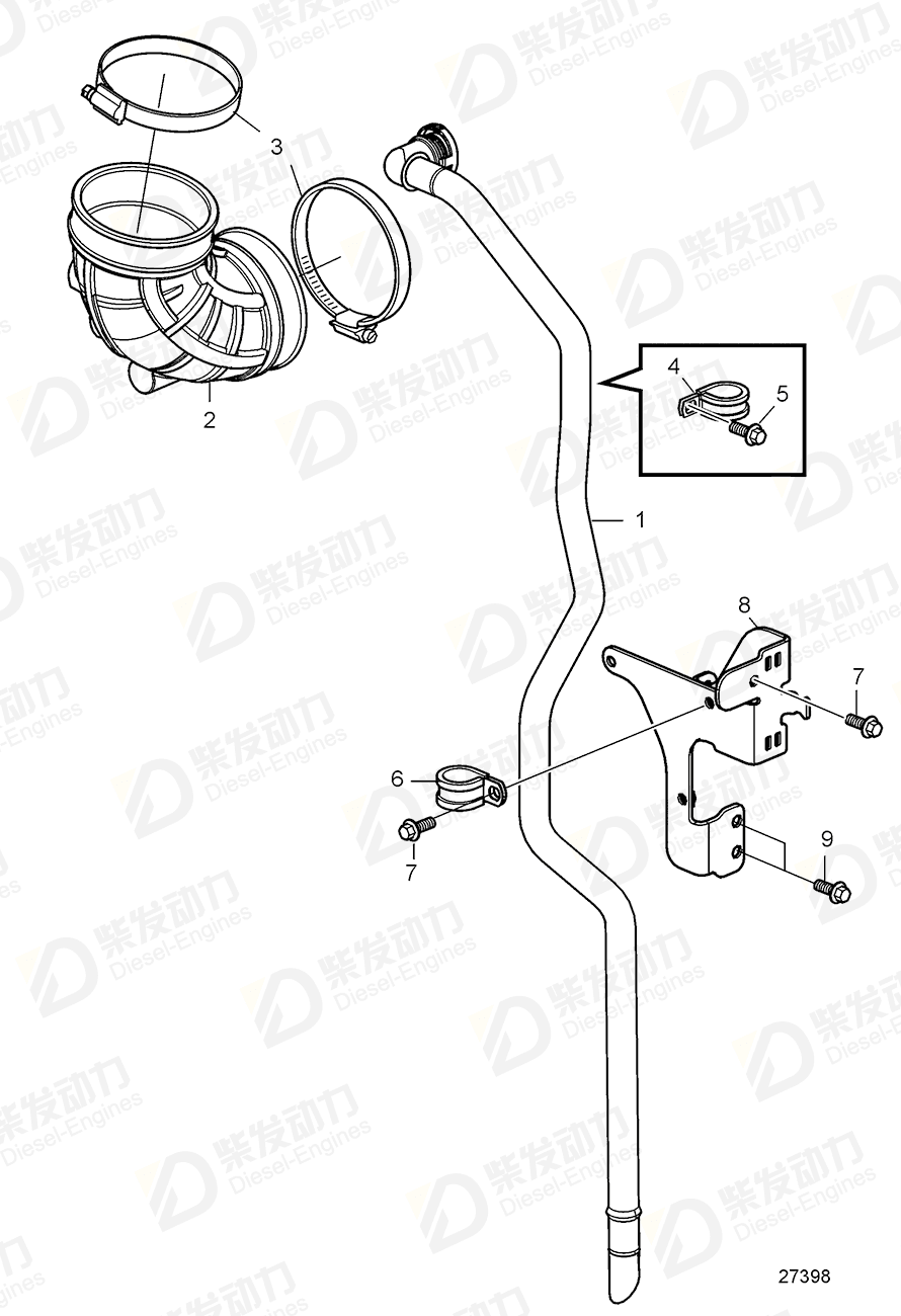 VOLVO Inlet hose 21645871 Drawing VOLVO Inlet hose 21645871 Drawing